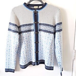 L.L. Bean Blue and White Cardigan Size M